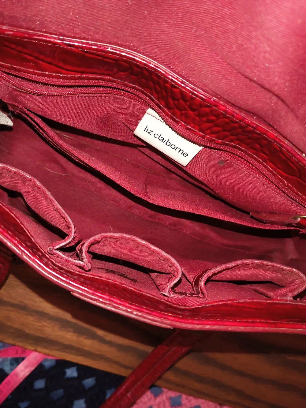 Liz Claiborne Maroon Croc-Embossed Patent Leather Satchel